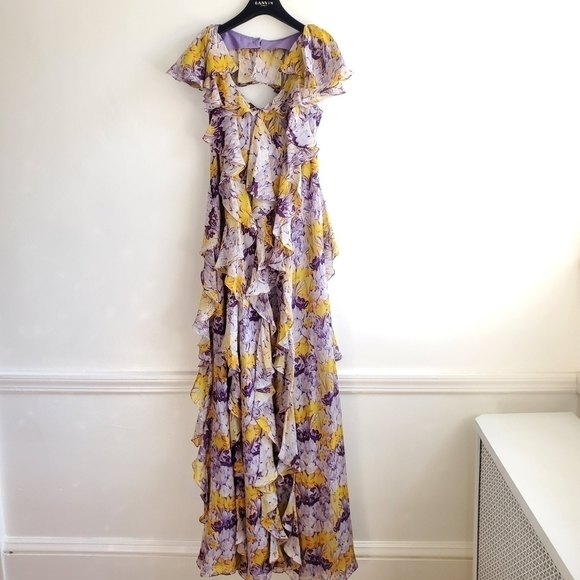 New Flor et. al Valles Floral Silk Chiffon Ruffle Lilac Gown Resort '20 4 US NWT - Picture 12 of 17